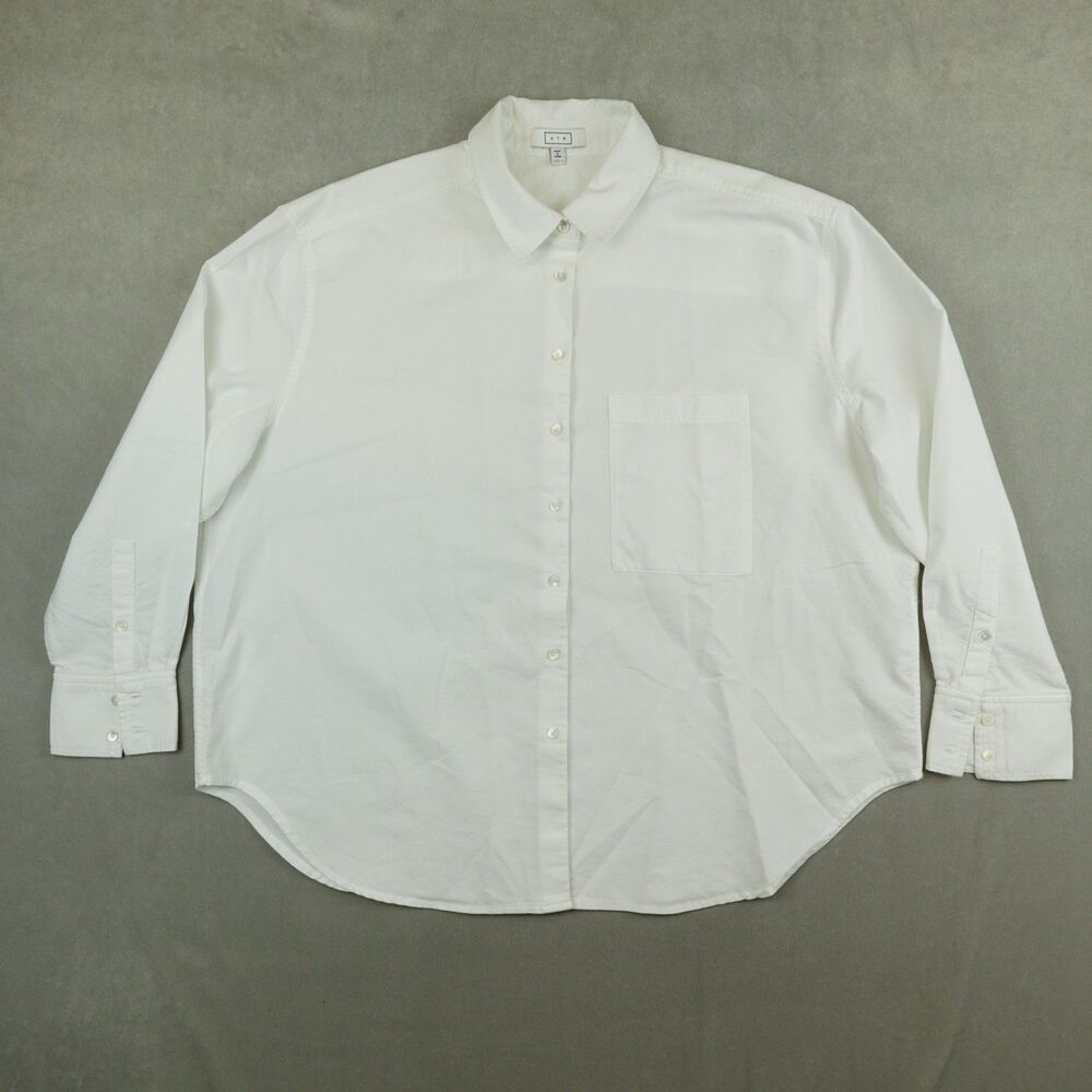 AYR The Deep End White Oxford Shirt Womens XL Long Sleeves Pocket Button Up